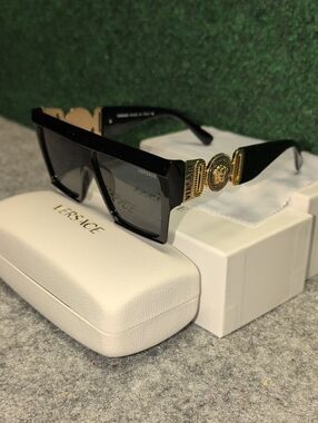 Authentic Versace Black Sunglasses with Gold Medusa Temples